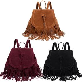 img 1 attached to 🎒 Donalworld Women's PU Leather Tassel Backpack: Stylish Book & Travel Drawstring Bag in Brown