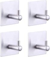 🛁 kimzcn adhesive hooks 4-pack - heavy duty wall hooks for bathroom and bedroom - waterproof stainless steel towel robe hook rack wall mount - brushed finish logo