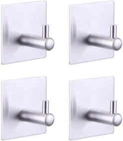 img 4 attached to 🛁 kimzcn Adhesive Hooks 4-Pack - Heavy Duty Wall Hooks for Bathroom and Bedroom - Waterproof Stainless Steel Towel Robe Hook Rack Wall Mount - Brushed Finish