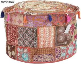 img 1 attached to 🧡 GANESHAM Indian Hippie Vintage Cotton Floor Pillow & Cushion Patchwork Bean Bag Chair Cover Boho Bohemian Hand Embroidered Handmade Pouf Ottoman - Brown, 13-inch Height x 22-inch Diameter (inches)