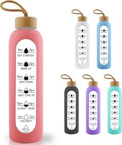 img 4 attached to 🍶 Deitybless 32 Oz Borosilicate Glass Water Bottles: Time Marker, Bamboo Lid & Silicone Sleeve for BPA-Free, Reusable Hydration