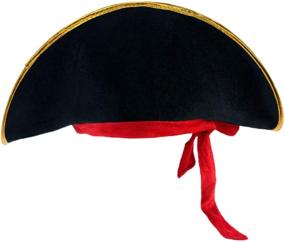 img 2 attached to 🏴 Skull Print Pirate Captain Costume Cap - Pirate Accessories for Caribbean Fancy Dress with Eye Patch - Funny Party Hat for Pirates - Set of 2