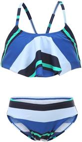 img 4 attached to 👙 Striped Ruffle Swimwear Falbala Bathing Suit Set - Girls' Two Piece Bikini Swimsuits for Trendy Beach Days