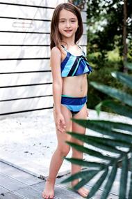 img 2 attached to 👙 Striped Ruffle Swimwear Falbala Bathing Suit Set - Girls' Two Piece Bikini Swimsuits for Trendy Beach Days