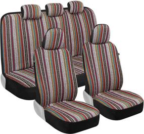 img 4 attached to 🚗 Full Set of BDK Saddle Blanket Seat Covers for Cars - Striped Woven Mexican Blanket Seat Covers with Matching Headrest Covers, Multi-Color Baja Seat Covers for Trucks, Vans, SUVs