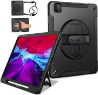 📱 miesherk ipad pro 12.9 case 2020/2018 (wireless apple pencil charging) military grade shockproof cover with stand & strap - black logo