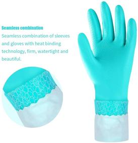 img 2 attached to 🧤 Latex-Free Reusable Long Dishwashing Cleaning Gloves with Long Cuff and Cotton Lining - 2 Pairs (Purple+Blue, Large)