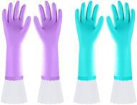 🧤 latex-free reusable long dishwashing cleaning gloves with long cuff and cotton lining - 2 pairs (purple+blue, large) logo