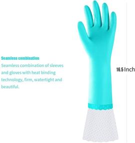 img 1 attached to 🧤 Latex-Free Reusable Long Dishwashing Cleaning Gloves with Long Cuff and Cotton Lining - 2 Pairs (Purple+Blue, Large)