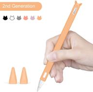 🍊 optimized silicone case for apple pencil 2nd gen - holder sleeve skin pocket cover kit for ipad pro 11 12.9 inch 2018, cute soft grip pouch cap holder with 2 protective nib covers (orange) logo