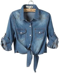 img 4 attached to Chic & Cozy: Cotton Knotted Denim Jacket Sleeve for Women's Clothing