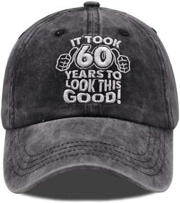 img 4 attached to 🎂 Vintage 60th Birthday Baseball Cap- Funny Embroidered Adjustable Washed Cotton Hat for Men and Women