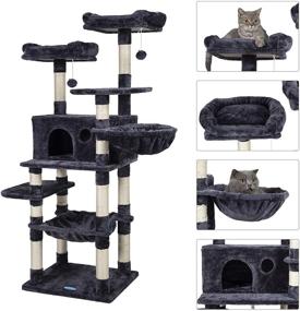 img 1 attached to 🐱 Premium Multi-Level Cat Tree Condo for Large Cats - Cat Tower with Scratching Board, Plush Perches, and Cozy Basket