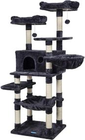 img 4 attached to 🐱 Premium Multi-Level Cat Tree Condo for Large Cats - Cat Tower with Scratching Board, Plush Perches, and Cozy Basket