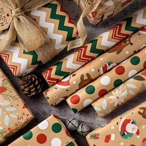 img 2 attached to 🎁 RUSPEPA Christmas Wrapping Paper - Kraft Paper - Flowers, Santa Claus, Stripes, Dots - 4 Rolls - 30" x 10' per Roll