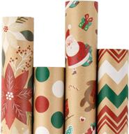 🎁 ruspepa christmas wrapping paper - kraft paper - flowers, santa claus, stripes, dots - 4 rolls - 30" x 10' per roll logo