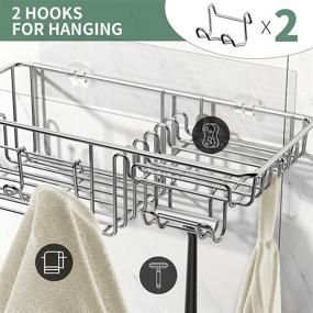 img 1 attached to 2 Pack Self Adhesive Shower Caddy Basket Shelf Set by PRAVIX with Soap Holder & Hooks - SUS304 Stainless Steel Bathroom Organizer for Wall Mounting in Bathroom, Kitchen, Toilet, RV