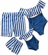 👙 stylish family matching swimwear: one piece bathing suit striped hollow out monokini mommy and me beachwear logo