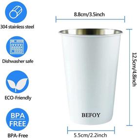 img 2 attached to 🥛 BEFOY Stainless Steel Drinking Cups - 4-Pack 16oz Unbreakable Pint Cups, Stackable Beer Cup with Straw, Rust-Free for Home & Outdoor Use (White)