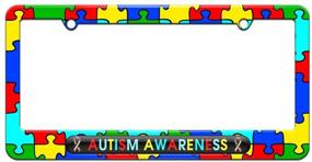 img 1 attached to Graphics and More Autism Awareness License Plate Tag Frame with Puzzle Ribbons and Puzzle Pieces Design