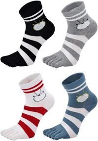 img 3 attached to 🧦 Stylish Striped Five Finger Toe Socks for Women - Cotton Ankle Socks for Girls Ideal for Running and Athletics (4/5 Pairs)