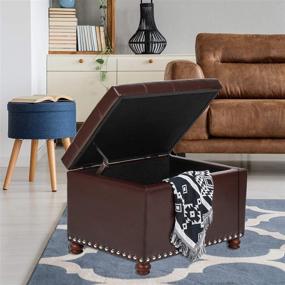 img 2 attached to 🛋️ Brown-New Adeco Button Tufted Accent Rectangular Storage Bench Ottoman Footstool: Stylish and Functional Solution for Clutter-Free Living