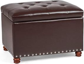 img 4 attached to 🛋️ Brown-New Adeco Button Tufted Accent Rectangular Storage Bench Ottoman Footstool: Stylish and Functional Solution for Clutter-Free Living