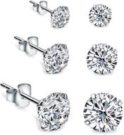 💎 women's girls sterling silver stud earrings: round clear cubic zirconia, hypoallergenic mini diamond cz huggie with post for cartilage piercings - set of 2mm, 3mm, and 4mm logo