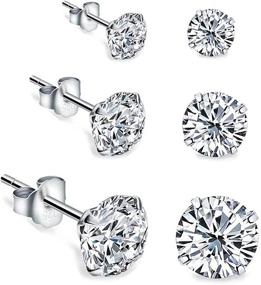 img 3 attached to 💎 Women's Girls Sterling Silver Stud Earrings: Round Clear Cubic Zirconia, Hypoallergenic Mini Diamond CZ Huggie with Post for Cartilage Piercings - Set of 2mm, 3mm, and 4mm