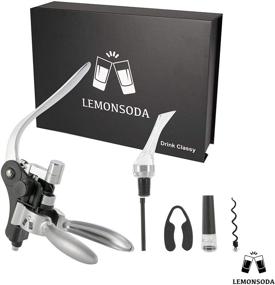 img 4 attached to 🍋 LemonSoda Wine Opener Set - Lever Corkscrew Opener, Pourer, Foil Cutter, Vacuum Stopper, Extra Spiral - Elegant Metal Openers - Modern Gift Kit for Wine Enthusiast