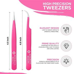 img 3 attached to 🔪 Premium Stainless Steel Lash Tweezers for Eyelash Extensions - Pack of 2, Straight and Curved Tip, Pink - False Lash Application Tools