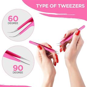 img 2 attached to 🔪 Premium Stainless Steel Lash Tweezers for Eyelash Extensions - Pack of 2, Straight and Curved Tip, Pink - False Lash Application Tools