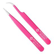 🔪 premium stainless steel lash tweezers for eyelash extensions - pack of 2, straight and curved tip, pink - false lash application tools logo