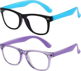 img 3 attached to 👓 Kids Blue Light Blocking Glasses for Age 3-10 | 2 Pack, Anti Blue Light & Headache, Video Gaming Glasses for Boys and Girls (Black Blue + Transparent Purple)