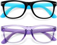 👓 kids blue light blocking glasses for age 3-10 | 2 pack, anti blue light & headache, video gaming glasses for boys and girls (black blue + transparent purple) logo