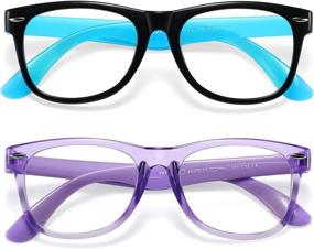 img 4 attached to 👓 Kids Blue Light Blocking Glasses for Age 3-10 | 2 Pack, Anti Blue Light & Headache, Video Gaming Glasses for Boys and Girls (Black Blue + Transparent Purple)