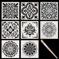 mandala painting stencils set - reusable plastic templates for wall, floor, tile, fabric, and wood - 9 pack with stencil brush (size: 6x6 inch) logo