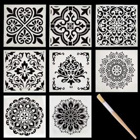 img 4 attached to Mandala Painting Stencils Set - Reusable Plastic Templates for Wall, Floor, Tile, Fabric, and Wood - 9 Pack with Stencil Brush (Size: 6x6 inch)