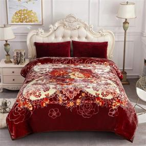 img 2 attached to 🛌 Queen Size JYK Plush Blanket – 8lbs, Reversible Soft and Warm 2 Ply Korean Style Faux Mink Fleece Bed Blanket for Autumn Winter (Burgundy Floral + Solid Color Back, Queen)