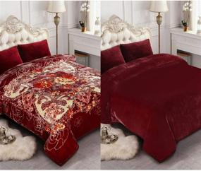 img 3 attached to 🛌 Queen Size JYK Plush Blanket – 8lbs, Reversible Soft and Warm 2 Ply Korean Style Faux Mink Fleece Bed Blanket for Autumn Winter (Burgundy Floral + Solid Color Back, Queen)