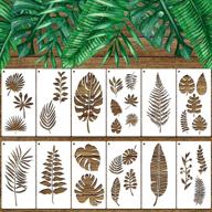🌿 set of 12 tropical leaf stencils - fern, monstera, palm, and turtle leaf wall stencil templates for botanical, furniture, canvas, wood plank crafts - reusable, 4 x 8 inches logo