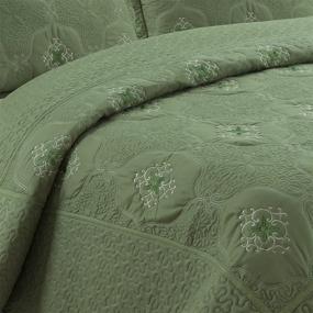 img 2 attached to 🛏️ MarCielo 3-Piece Quilted Embroidery Bedspread Set, Cal King Size, Olive Green and White, Emma design (Oversize, Sage) – Enhanced for SEO