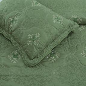 img 1 attached to 🛏️ MarCielo 3-Piece Quilted Embroidery Bedspread Set, Cal King Size, Olive Green and White, Emma design (Oversize, Sage) – Enhanced for SEO