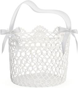 img 4 attached to White Unomor Flower Girl Basket with Silk Ribbon Handle and Box Packaging - Ideal for Wedding Decor - 5x5x5 Inches
