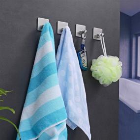 img 2 attached to 4-Pack Stainless Steel Adhesive Shower Hooks - Heavy Duty Wall Hooks for Bathroom & Kitchen - Waterproof Stick on Door Hook for Towel Rack, Coat Hooks, Key Holder - SUS304 Towel Hook