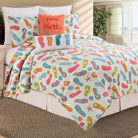 img 3 attached to 🏝️ C&F Home Coastal Tropical Beach Reversible King Quilt Set - Flip Flop Life Bedspread Coverlet for Spring and Summer - 3 Piece Orange King Set
