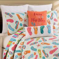 🏝️ c&f home coastal tropical beach reversible king quilt set - flip flop life bedspread coverlet for spring and summer - 3 piece orange king set logo