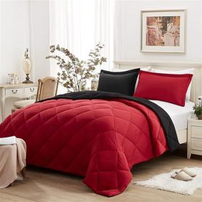 img 3 attached to BYSURE Reversible Queen Comforter Set (Full / Queen Size, Red &amp; Black), Lightweight Box-Stitched Bedding Set with 3 Pieces, All-Season Quilted Comforter (88x92) and 2 Pillow Shams