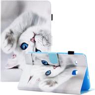 🐱 uucovers stand case for samsung galaxy tab e 8.0 inch 2016 tablet (sm-t377a/t377v/t377p/t375/t378) - white kitten cat design, pu leather tpu shockproof back cover with pencil holder pockets and auto sleep/wake function logo