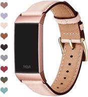 🌸 omiu genuine leather square band replacement for charge 4, charge 3, charge 3 se - compatible with charge 3 bands for women and men (pink sand/rose gold) logo